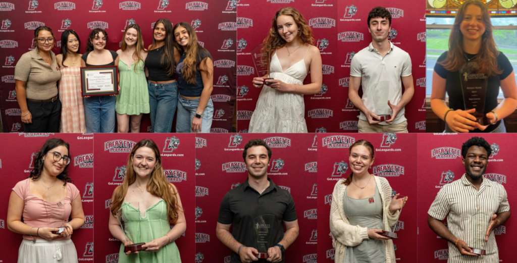 Collage of images of students holding awards