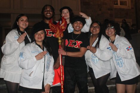 Members of the Huitaca Chapter of Mu Sigma Upsilon Sorority, Inc. with the Epsilon Line of Phi Sigma Chi Multicultural Fraternity, Inc.