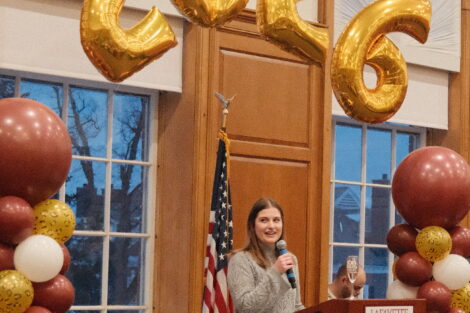 Senior and member of Kappa Kappa Gamma, Elizabeth Miller speaking at 100 Nights